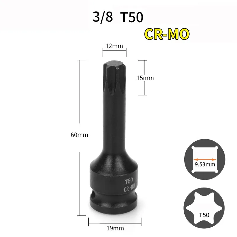 Imagem -04 - Quadrado Drive Impacto Torx Estrela Bits Conjunto de Soquete T20 T25 T30 T40 T50 T55 T60 Cr-mo Chave de Fenda Chave de Soquete Ferramentas Peças