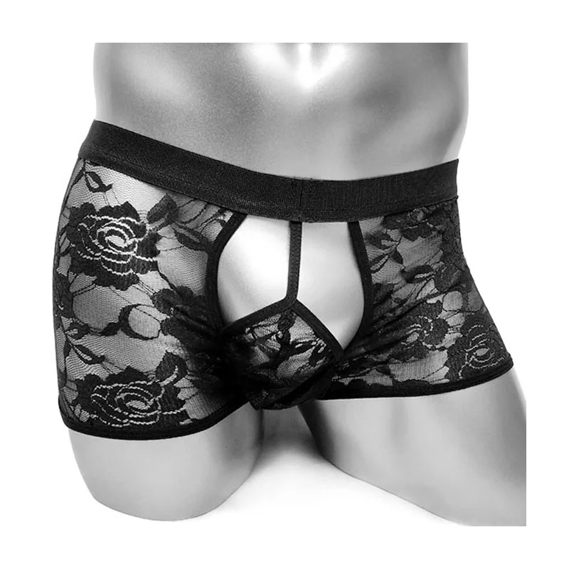 

Men Floral Lace See-through Boxer Shorts Underwear Open Crotch Penis Sheath Jockstraps Gay Panties for Sissy Underpants