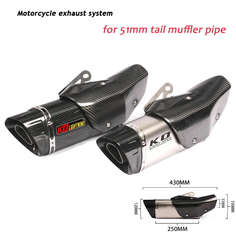 

430mm Motorcycle Exhaust Muffler Tip Pipe Escape Modified For 51mm Header Carbon Fiber Stainless steel Silencer System Slip On