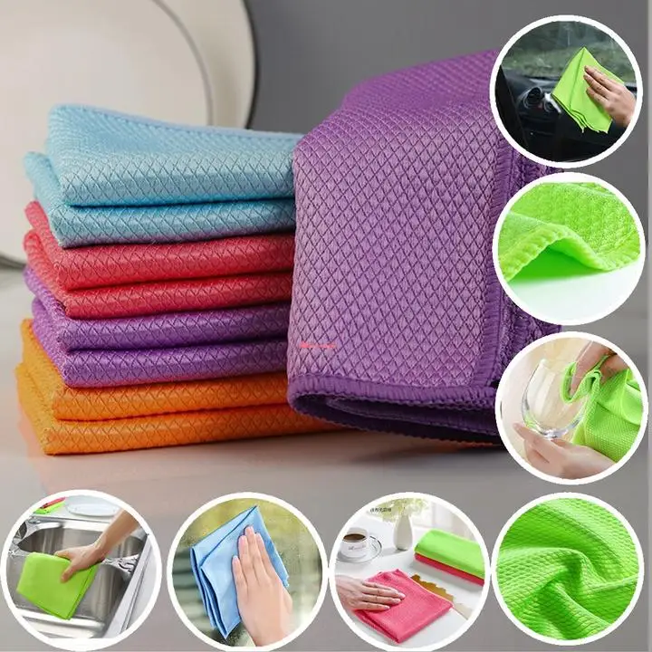 5pcs/10pcs Wave Pattern Fish Scale Cloth Rag Reusable Nano-Streak-Free Miracle Cleaning Cloths  For Windows Cars Kitchen Mirrors