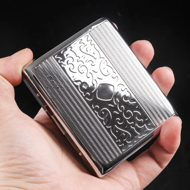 1pcs Silver Portable Metal Cigarette Case for 20 Cigarettes Flip Open Cigarette Storage Box Holder Travel Outdoor Smoking Tools