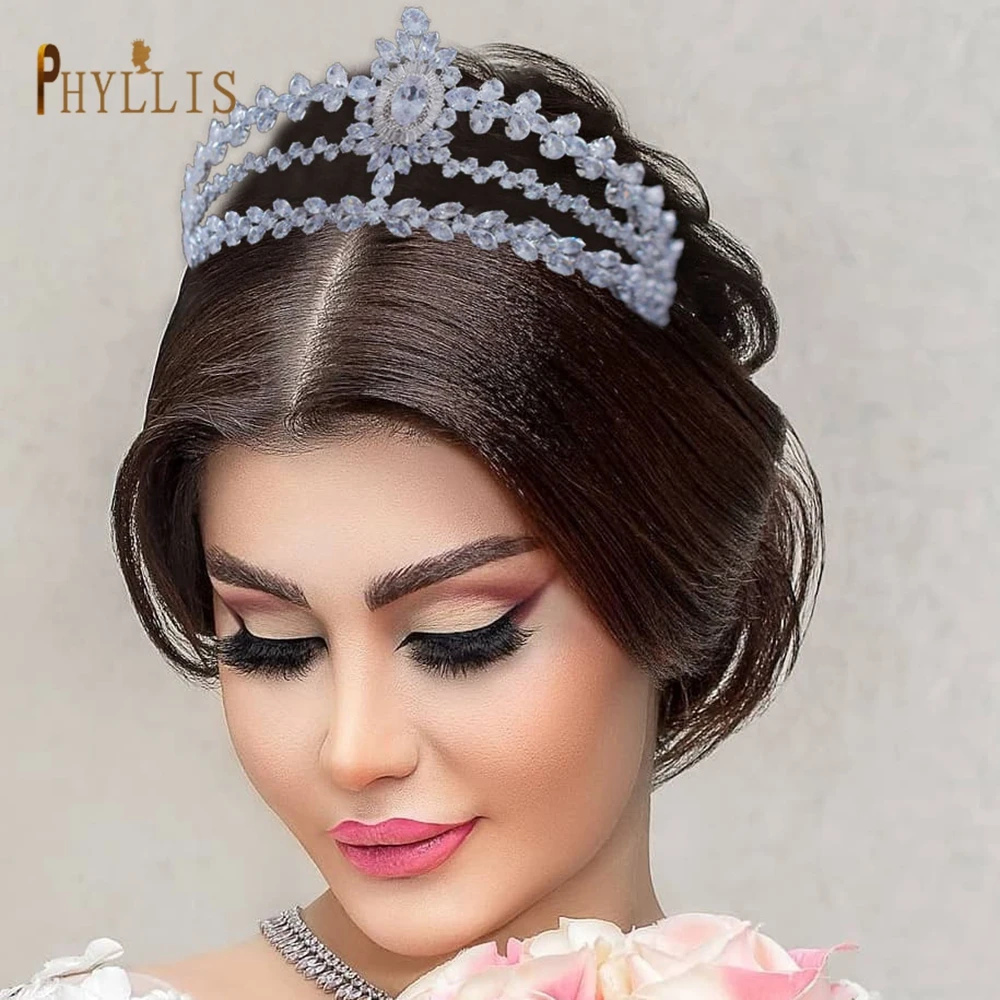 

A384 Full Zircon Tiaras and Crowns Wedding Bridal Cubic Pageant Headpieces Earring Party Prom Hair Jewelry Women Girl Headdress