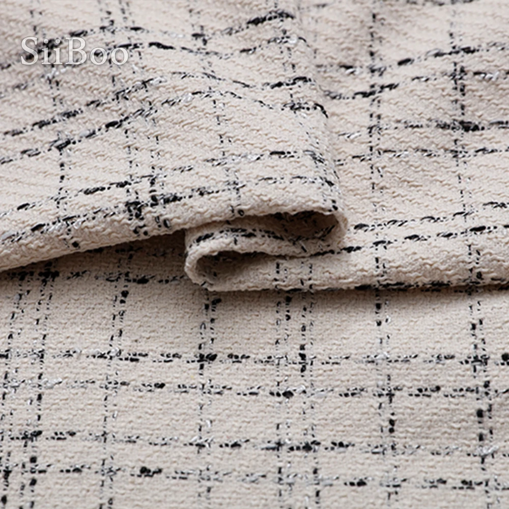 French elegant white black geometric weaving tweed woollen fabric for winter spring trench coat dress tecidos stoffen SP5983