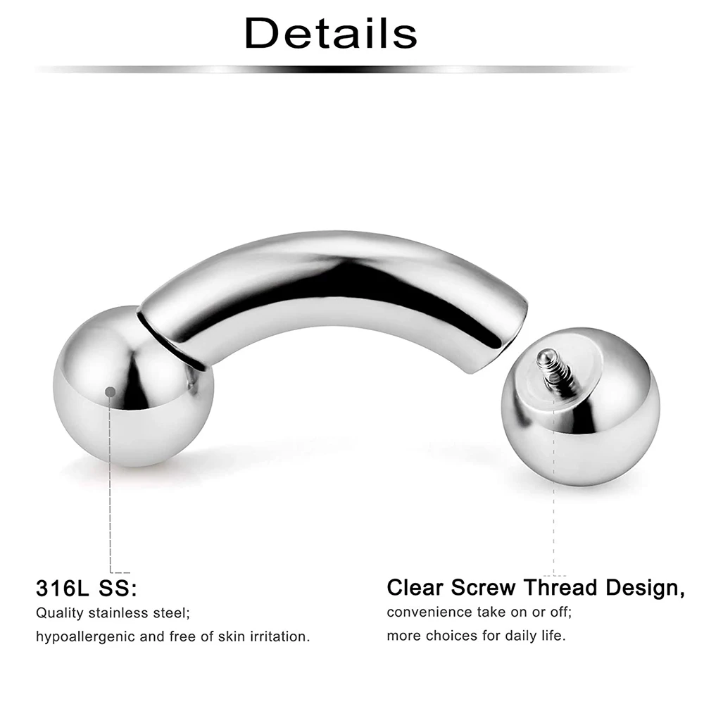1PC Stainless Steel Large Size Straight Barbell Internal Threaded Big Gauge Horseshoe Rings Captive Bead Ring Earring Piercing