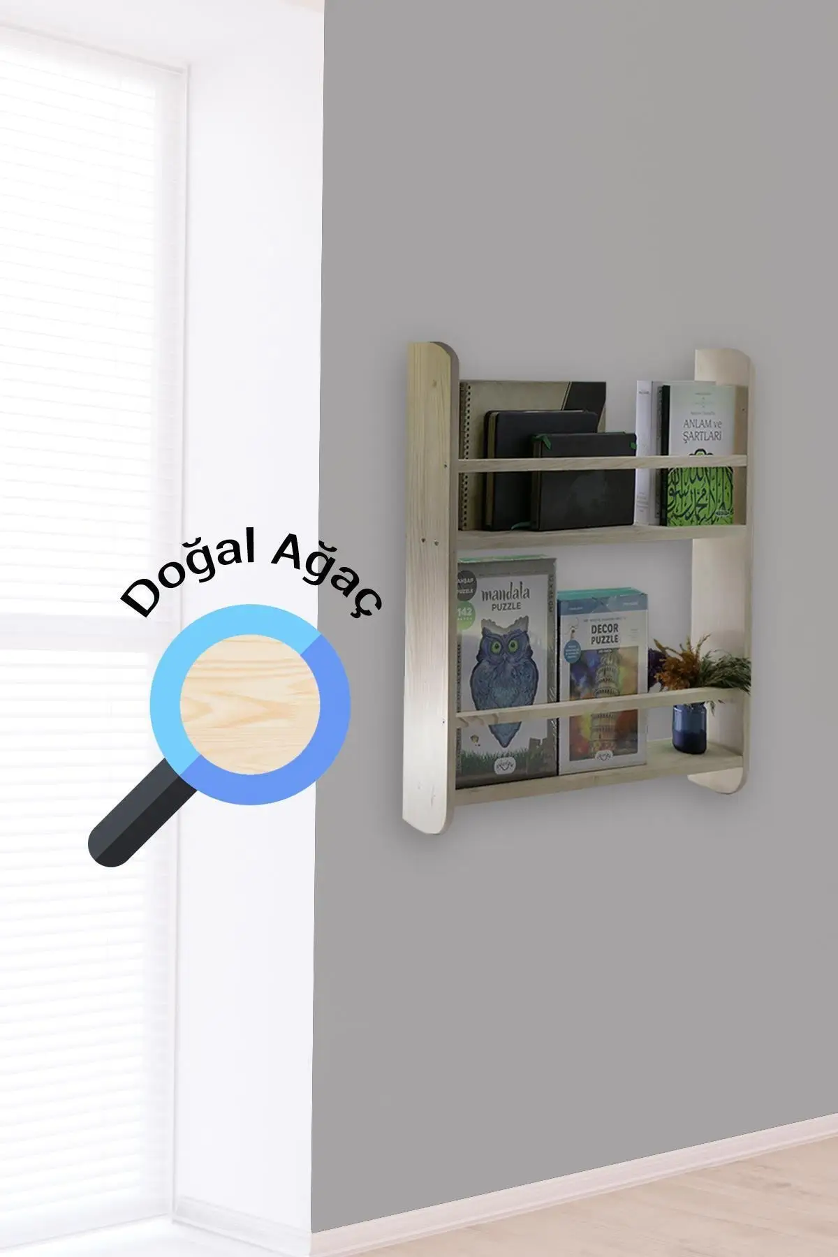 Montessori Wooden Wall Rack-Bookshelf-Kids Room 2 Rack