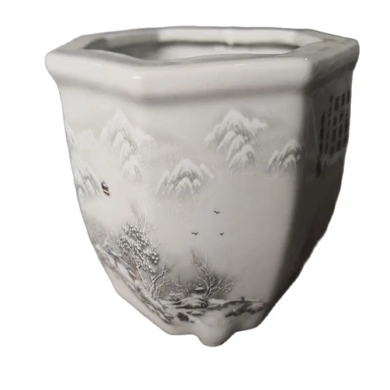 Chinese Old Porcelain Painting Snow Scene Flowerpot