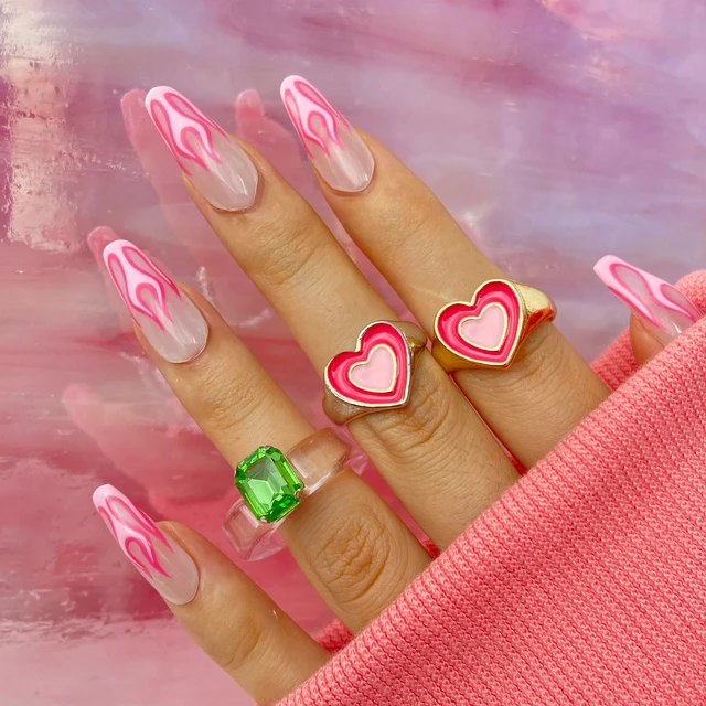 Colorful Pink Heart Ring Set Y2K  Candy Color RingHand painted Knuckle Rings Wholesale Jewelry for Women Ins 2021 New Trendy