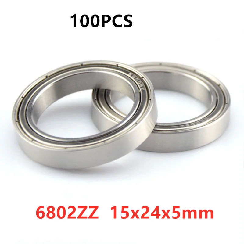 

100pcs 6802ZZ 61802ZZ 15x24x5mm shielded thin wall deep groove ball bearing 6802 15*24*5