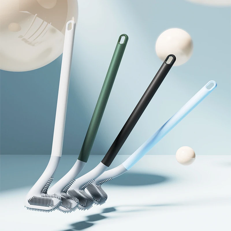 Long Handle Toilet Brush With Hook Wall-mounted Bendable Silicone Flexible Soft Brush Head Toilet Cleaning Brush For Bathroom