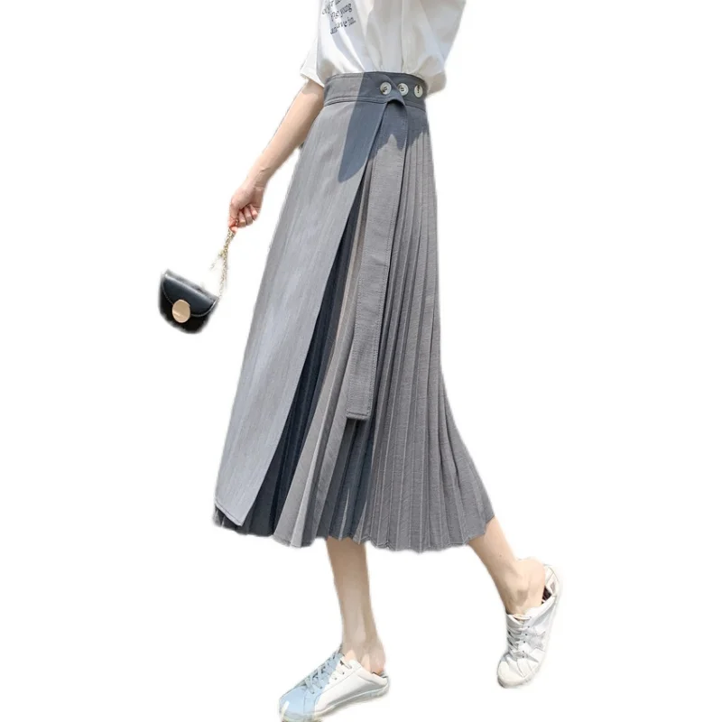 2024 Summer New Simple Solid Color One Piece Irregular Pleated Skirt High Waist Slimming Casual Women Suit Skirt Free Shipping