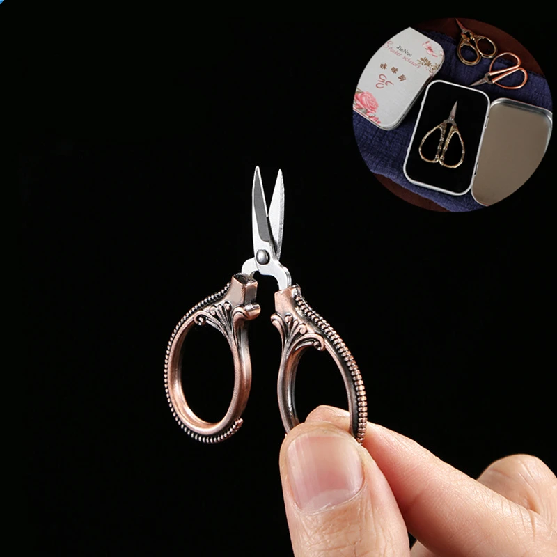 Advanced Tin Box Packaging Sewing Thread Scissors Stainless Steel Vintage Mini Scissors Sewing Tools Small Embroidery Scissors