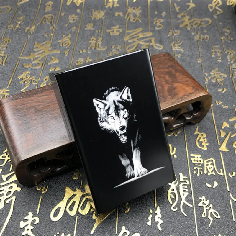 Hold One Pack 20 Personalized Cigarette Case Alloy Wolf Totem Cigarette Case Slide Cigarette Boxes Laser Carved Not Fade Boxes