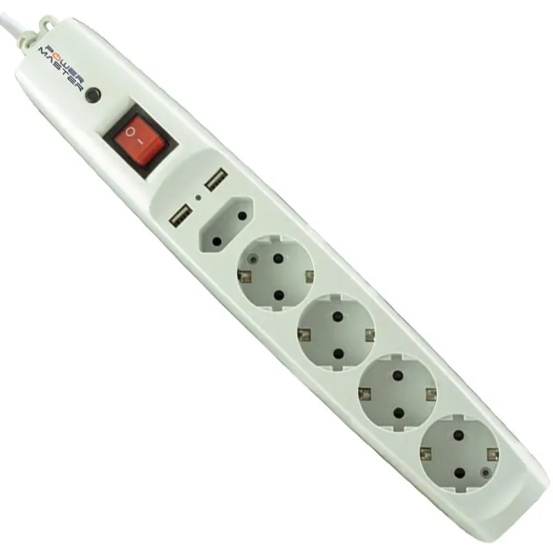 POWERMASTER PM-17594 DUAL USBLİ 4LÜ 2 METRE WIRED SWITCH of CURRENT PROTECTED SOCKET (16A-3500W)