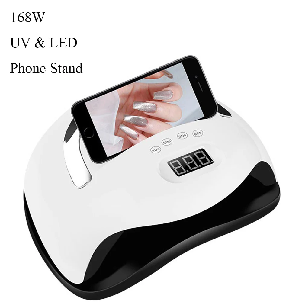 Handheld 168W Nail Dryer Lamp With Phone Stand 36pcs LED UV Gel Curing Lamps 10s 30s 60s 99s Timer Nail Lamp Home DIY Nail Tools