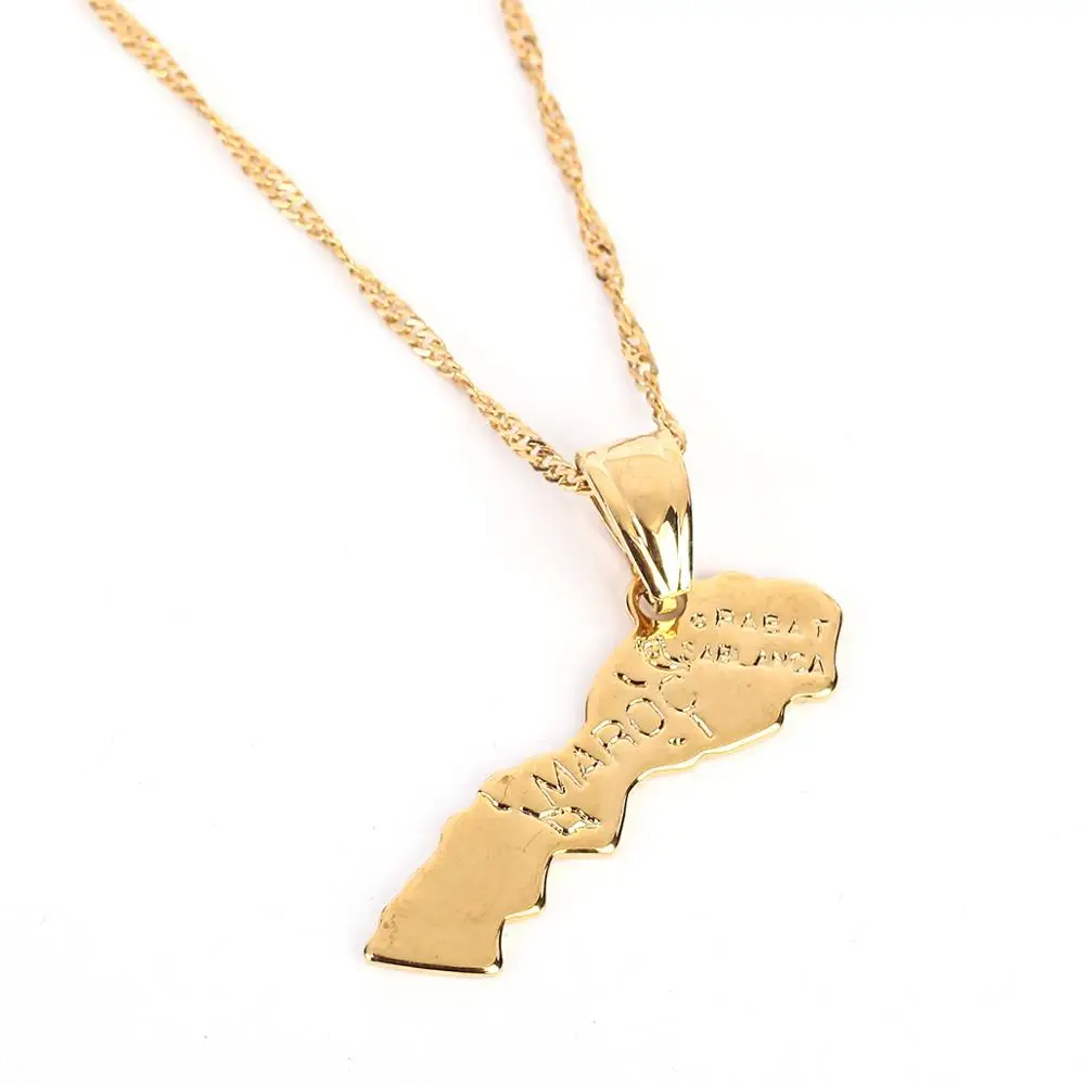 Gold Color Maroc Map Pendant Necklace Women Men Morocco Map Fashion Jewelry