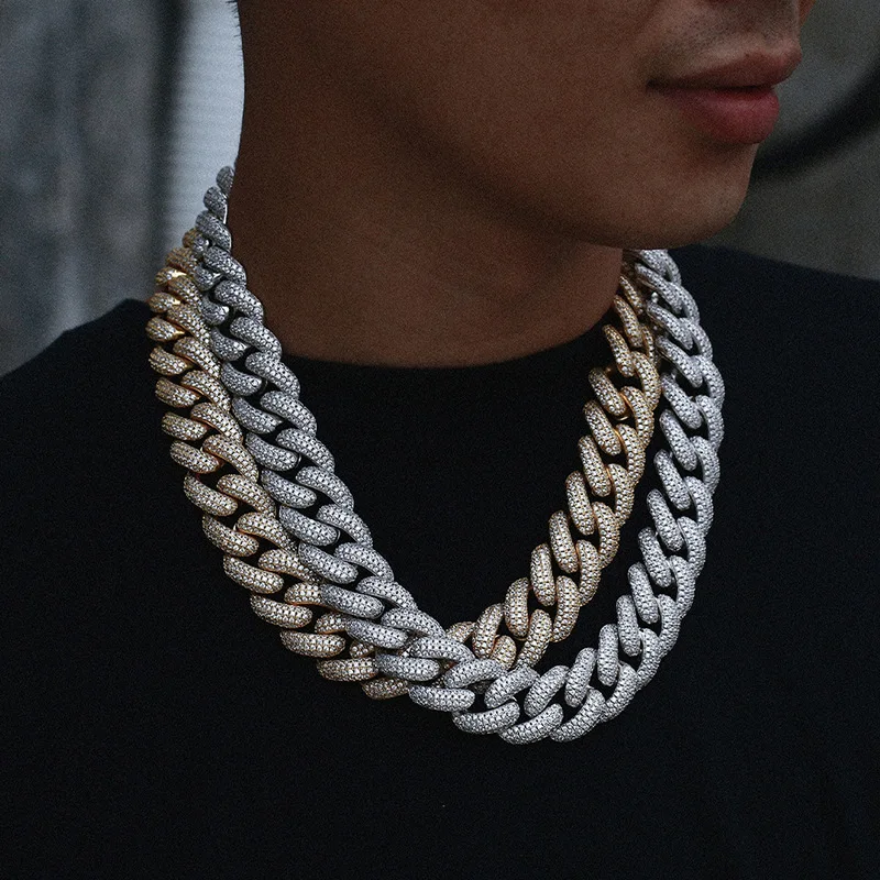 

20mm big wide Hip Hop Prong Setting AAA CZ Stone Bling Iced Out Round Cuban Miami Link Chain Necklaces for Men Rapper Jewelry