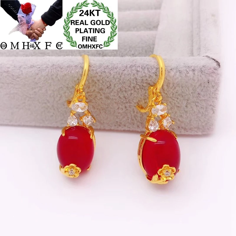 OMHXFC Jewelry Wholesale YM340 European Fashion Woman Girl Party Birthday Wedding Gift Flower AAA Zircon 24KT Gold Drop Earrings