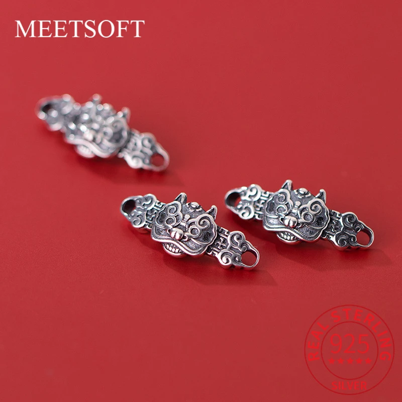 MEETSOFT Vintage 925 Sterling Silver Divine Beast Paixiu Gourmet Hand Pendant Charms of DIY Handmade Fine Jewelry Drop Shipping