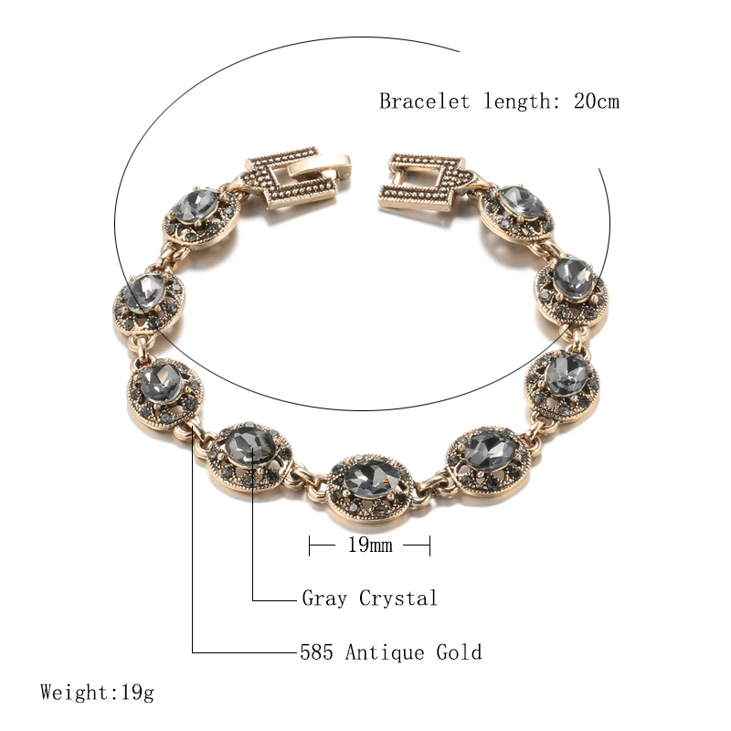 Wbmqda Charm Ethnic Wedding Bracelet Women 585 Antique Gold Boho Gray Crystal Bracelet Vintage Jewelry Russia Accessories