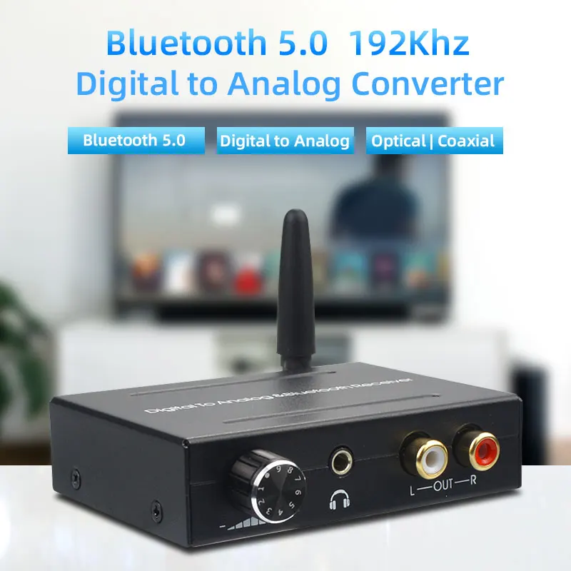 VAORLO 192khz Bluetooth 5.0 DAC Digital to Analog Audio Converter Receiver Adapter Optical Coaxial Input RCA 3.5mm Audio Output