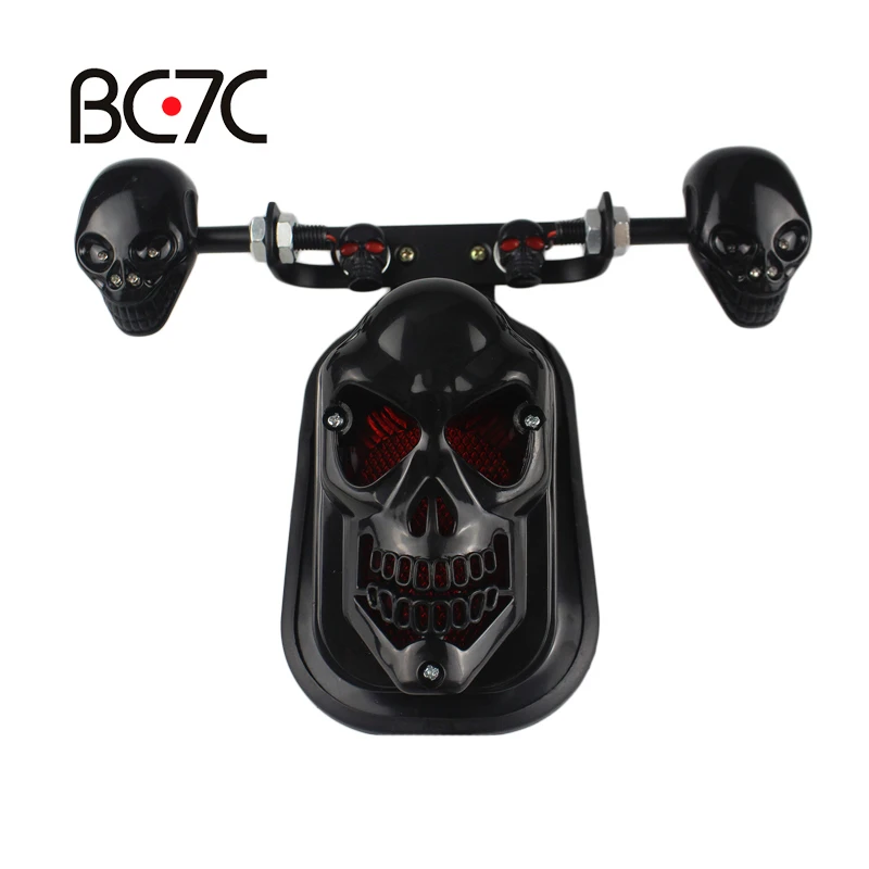 Motorcycle Black Skull Brake Turn Signal Light License Plate Brake Indicator Lamp Taillight  Accessories For Harley