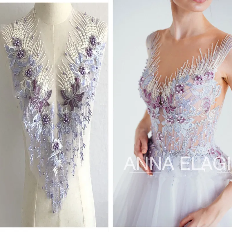 Autocollants en tissu de forage à chaud pour robe de mariée, perles faites à la main, dentelle de fleurs, accessoires de décoration Tecclothes, maille d'aviation, 1 pièce