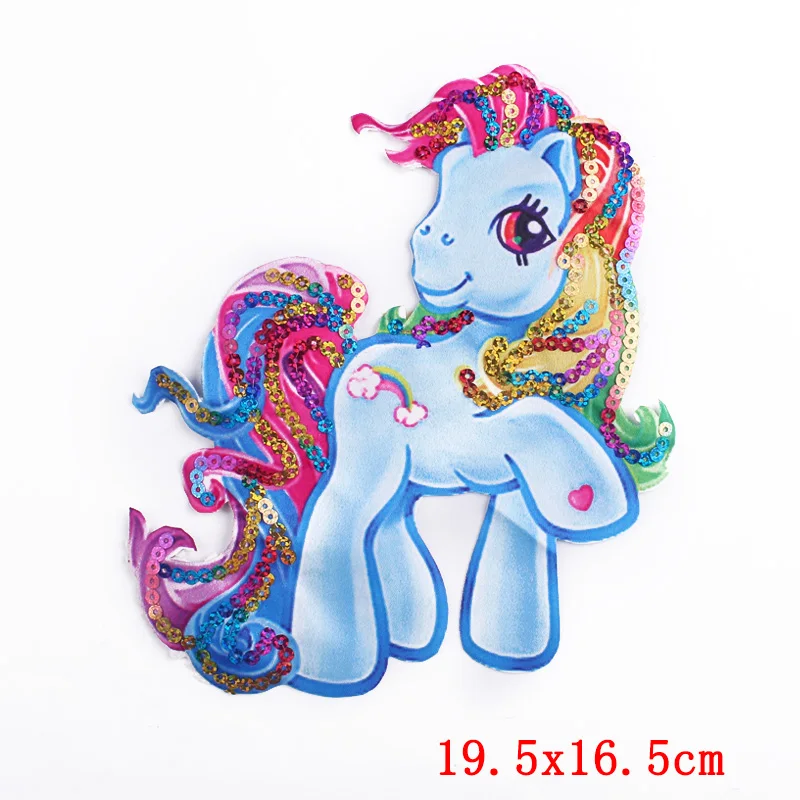 Pulaqi Iron On Cartoon Unicorn Patches For Clothing Sew On Sequin Embroidered patch Cute Sticker On Cloth Applique Fabric Patch