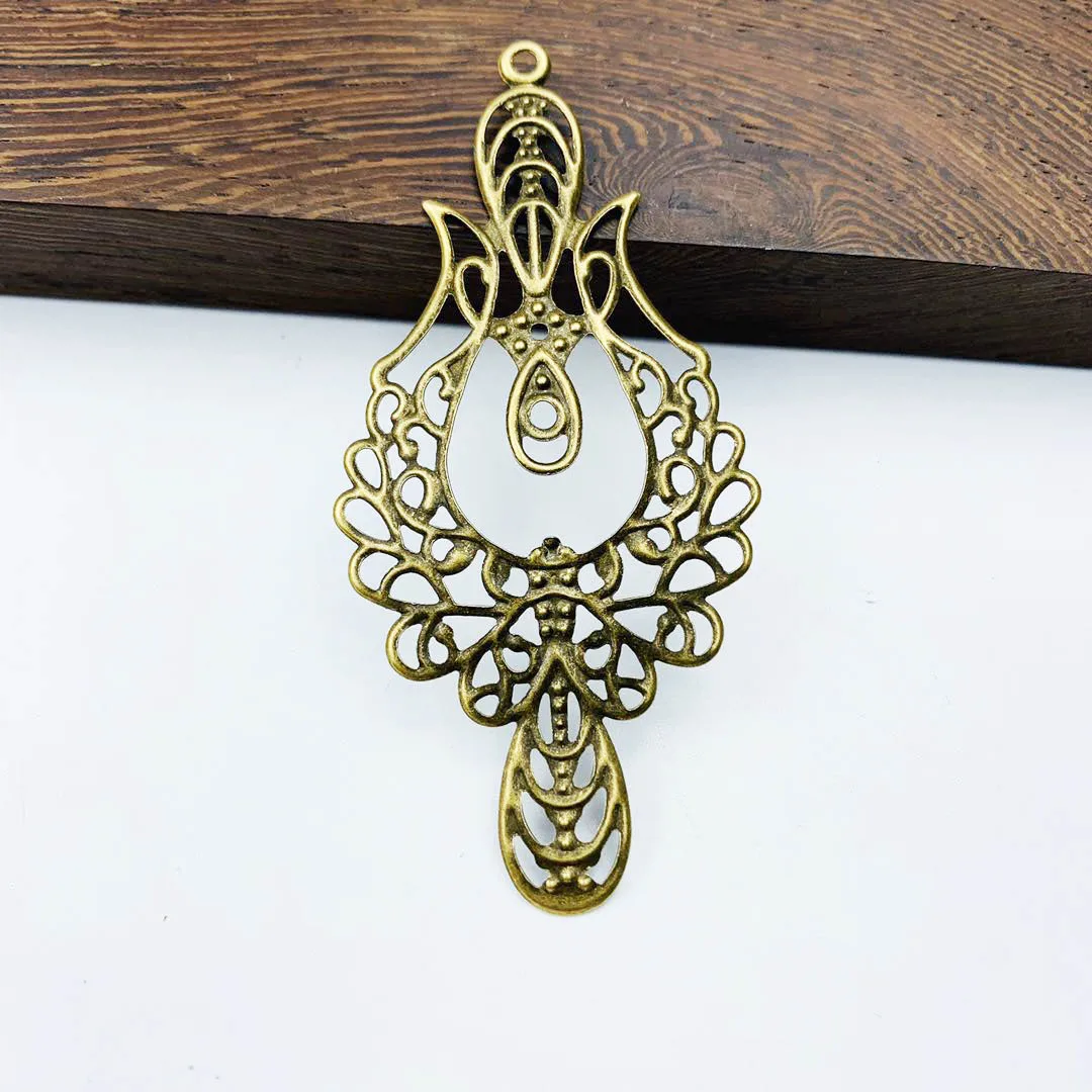 10 pcs/lot 33x73mm Metal Filigree Big Flower Slice Charms base Setting Jewelry DIY Components Findings