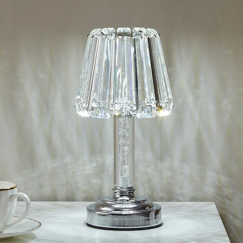 

Crystal LED rechargeable table lamp hotel bedroom bedside creative European living room romantic art bar table lamp