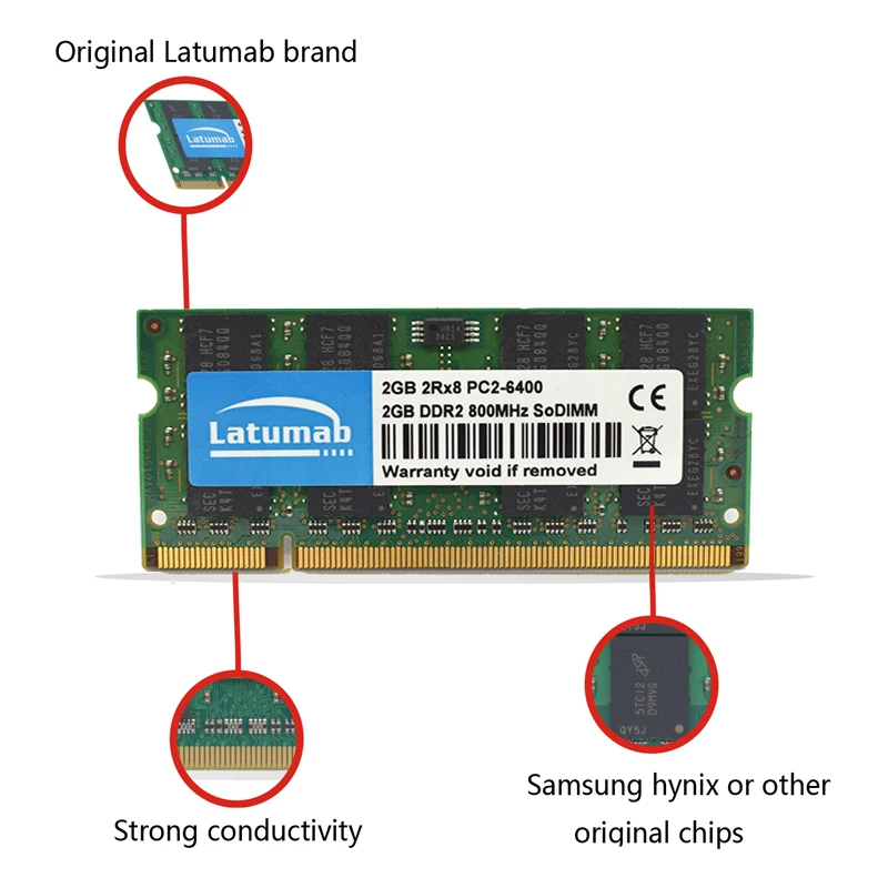 Latumab Laptop RAM DDR2 4GB 2GB Memory 667MHz=PC2-5300 800MHz=PC2-6400 SODIMM Memory DDR2 Laptop Memory 1.8V，High Compatibility