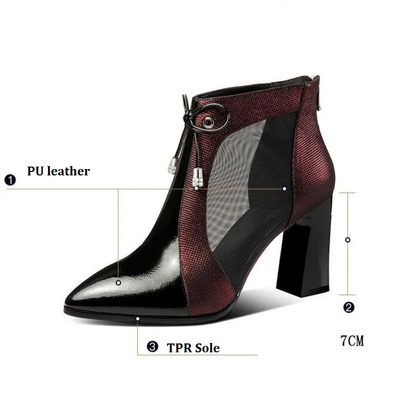 FHC New High Heeled Sandals Boots,Women Mesh Booties,Pointed toe,Summer Gladiator Shoes,Side Hollow Out,Blue,Wine Red,Dropship