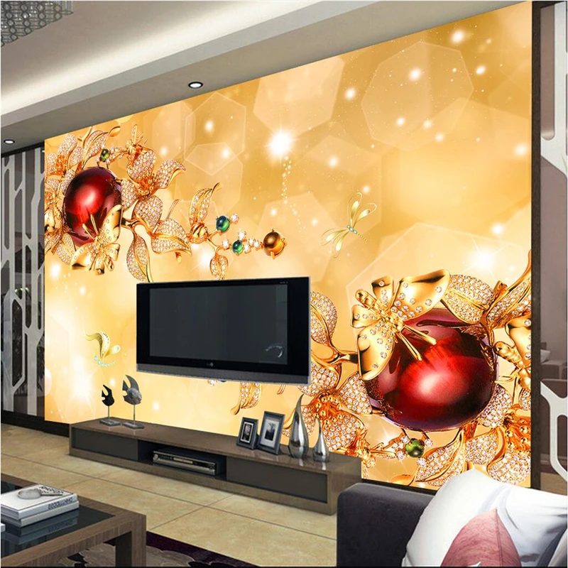 3DBEIBEHANG Large custom any size fresco wallpaper 3D luxury golden rose soft bag ball jewelry living room bedroom background