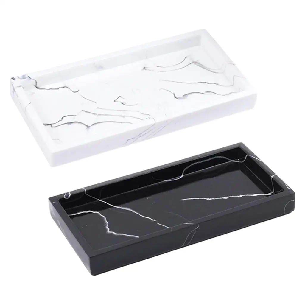 Marbled Storage Tray Resin Jewelry Display Plate Cosmetic Organizer Rectangle Home and Hotel Serving Tray