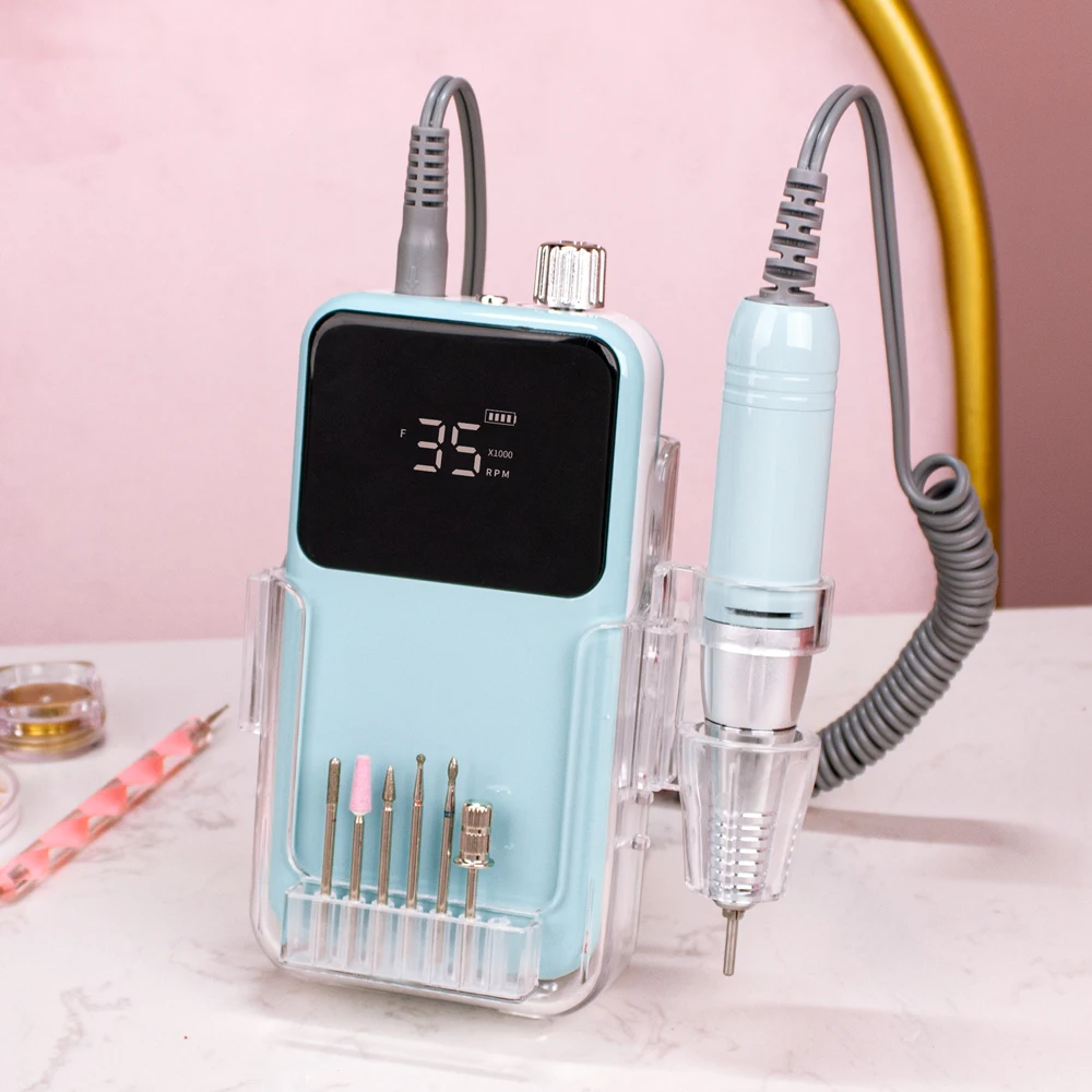 

Professional Manicure Pedicure Portable 35000RPM Desktop Cordless E File Rechargeable Electric Nail Drill Machine