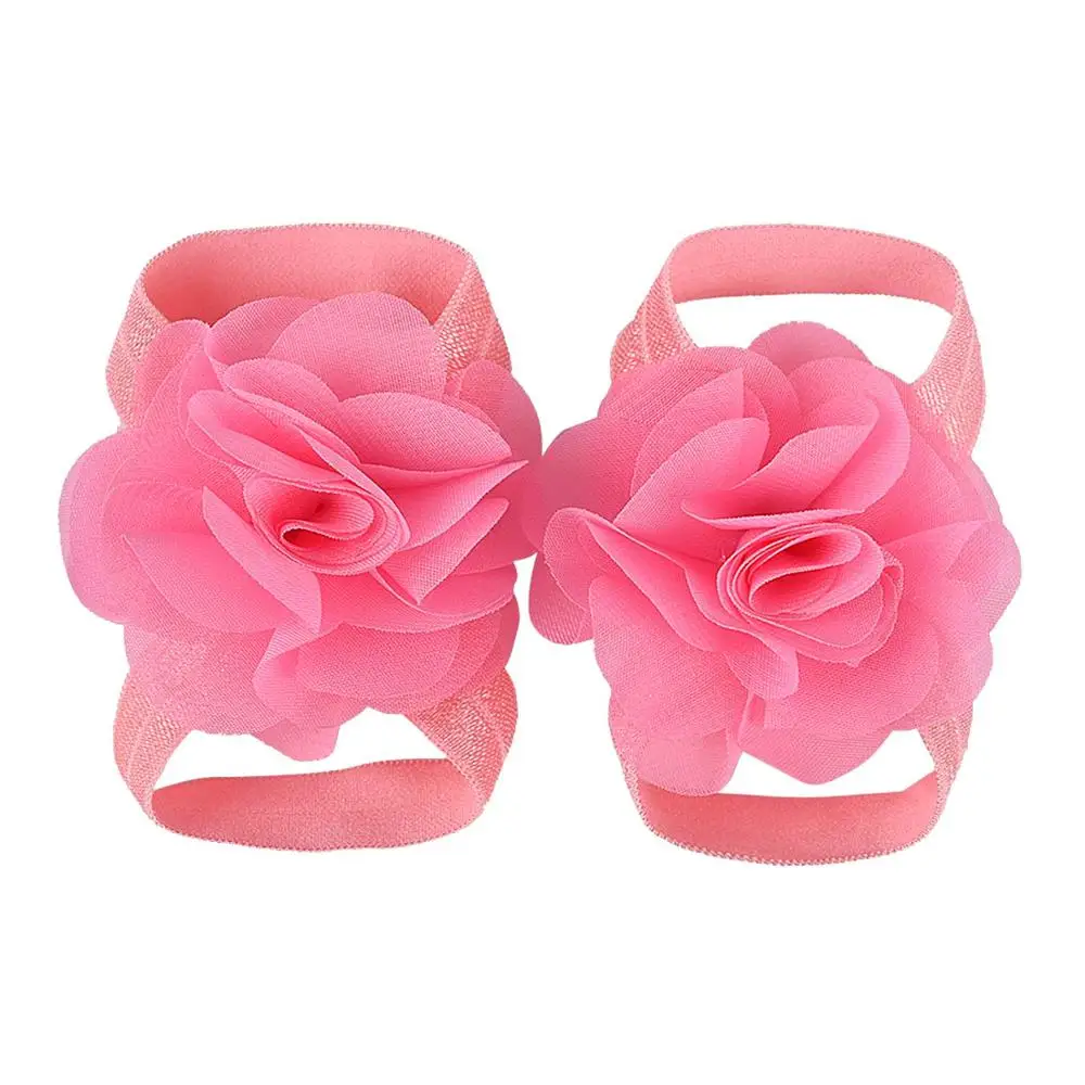 New Chiffon Flower Baby Barefoot Sandals Newborn Sandals Baptism Shoes Baby Girl Shoe Photo Props Birthday Shoes Newborn to 12M