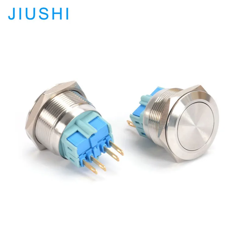 10pcs A25-11 type  4pins flat head push button IP65  metal push button momentary Switch mounting hole 25mm 220V