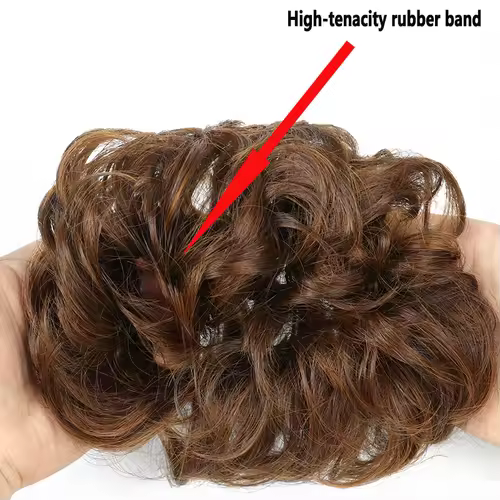 Azqueen Synthetic Messy Bun Chignon Donut Gary Brown Color Hair Bun Pad Elastic Hair Rope Rubber Band Hair Extensions - Image 4