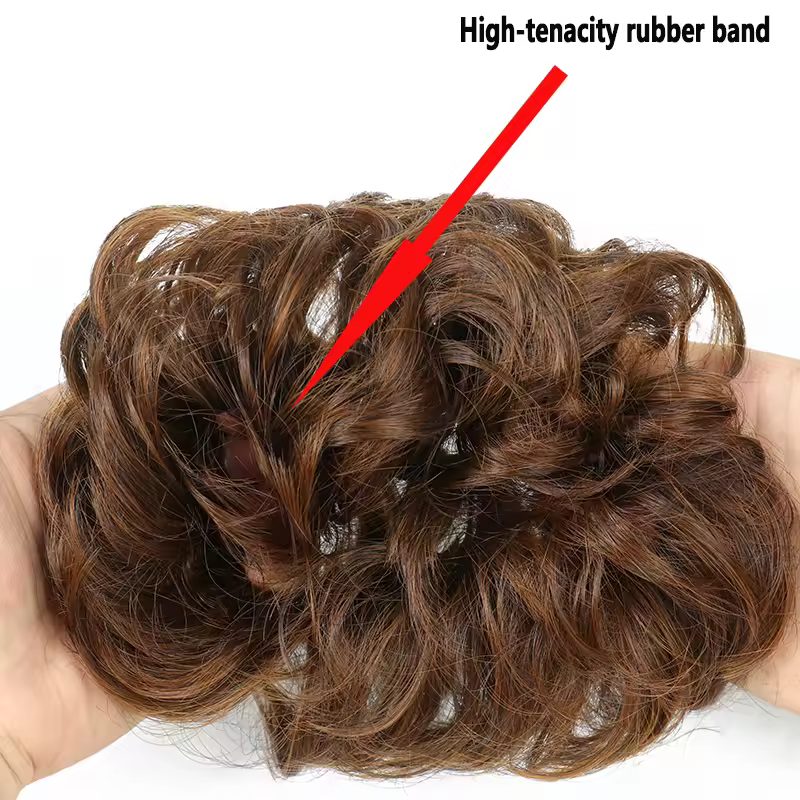 Azqueen Synthetic Messy Bun Chignon Donut Gary Brown Color Hair Bun Pad Elastic Hair Rope Rubber Band Hair Extensions - Image 4