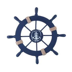 Retro Vintage Mediterranean Wooden Ship Rudder with Rope Wheel Helm Nautical Boat Decor Home Wall Craft Ornament