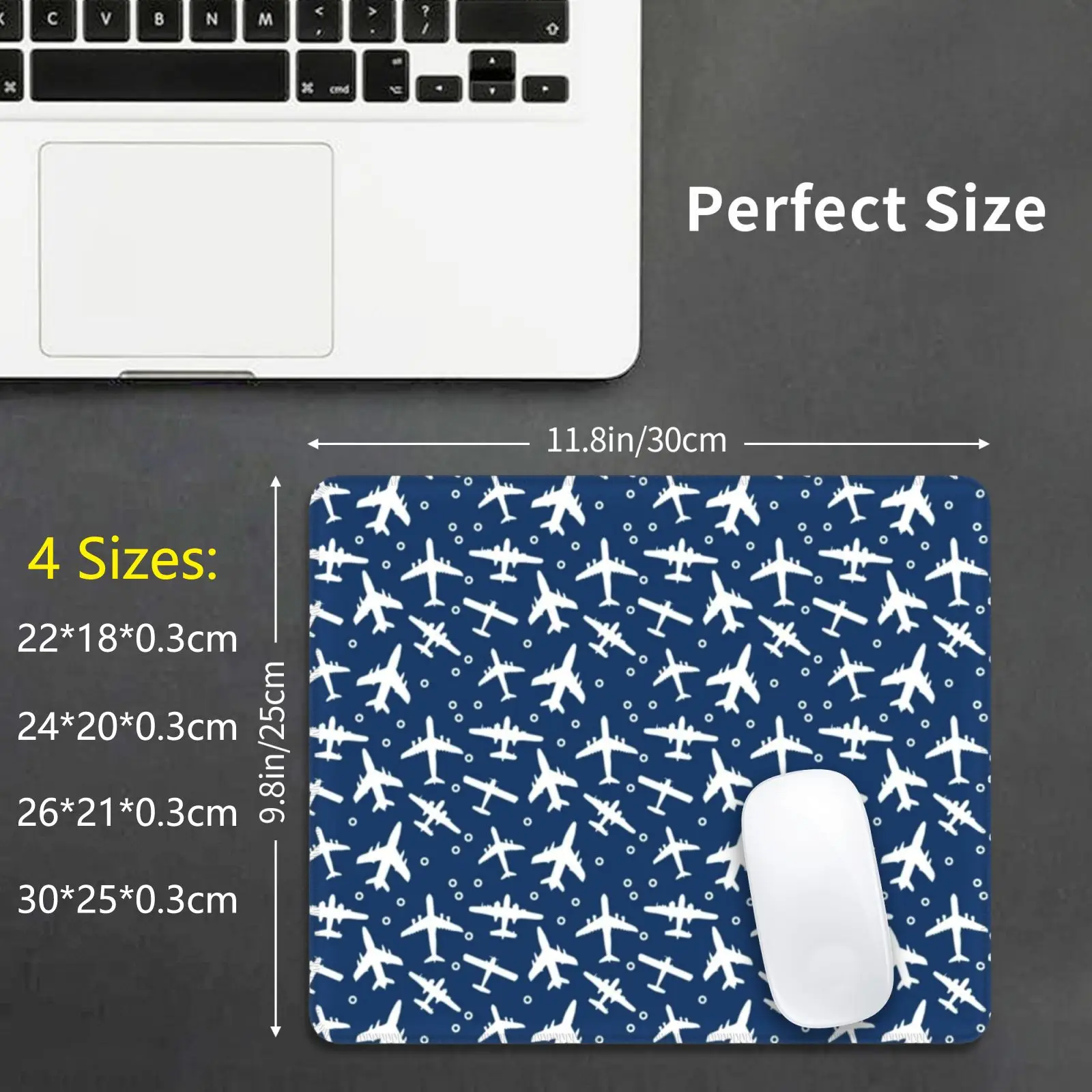 Blue And White Aeroplanes Silhouette Pattern Mouse Pad DIY Print Cushion Airplane Airplane Aviation Aviator