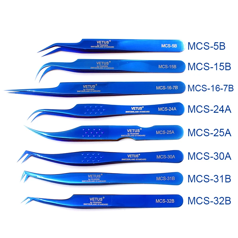 Stainless Steel Lash Tweezers For Volume Eyelash Extension Blue VETUS Tweezers High Precision Anti-static Beauty Makeup Tool