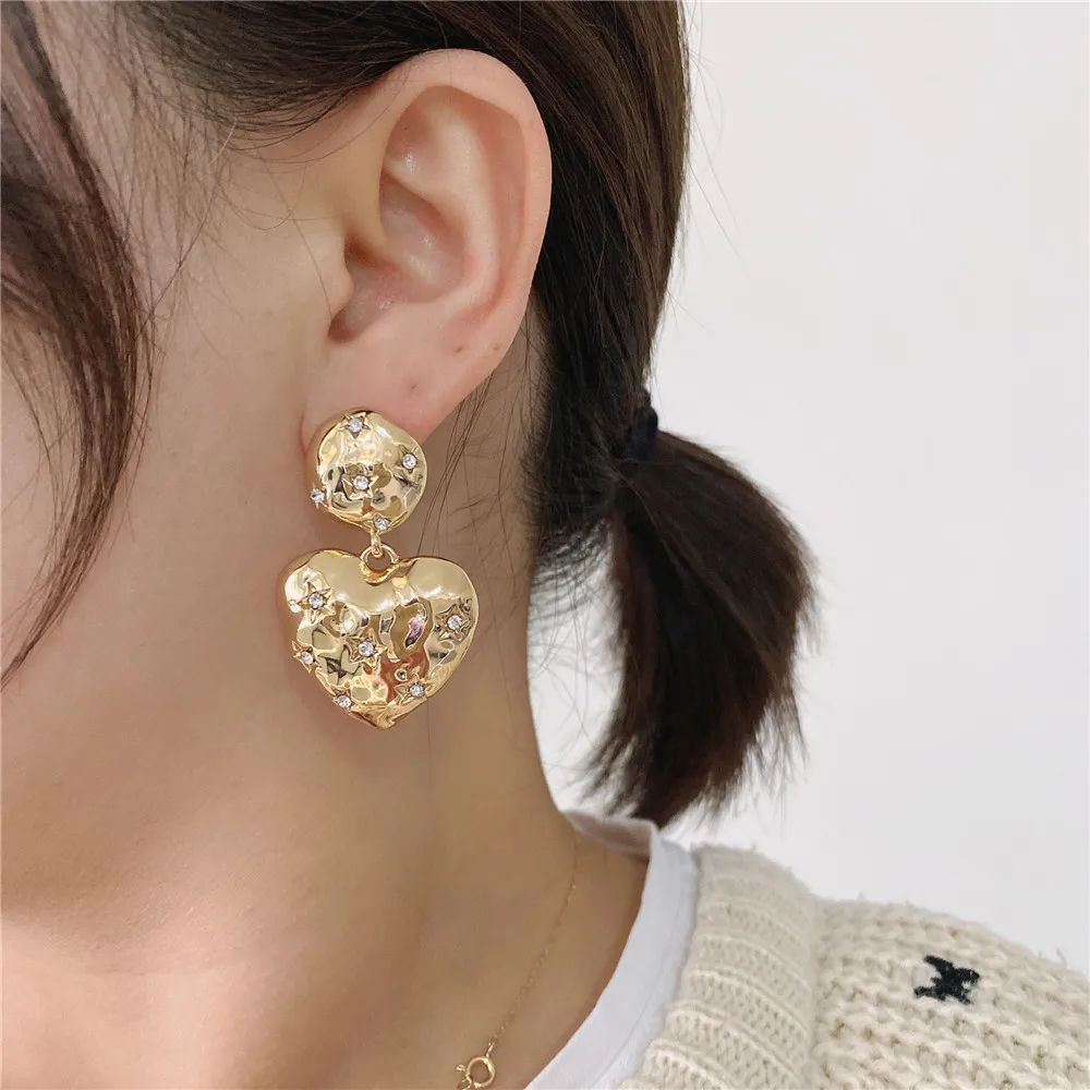 Gorgeous Irregular Heart Decorate with Meteoric Shoer Star Glass Drop Earrings For Women Girl Elegant Dainty Sculpture Jewelry