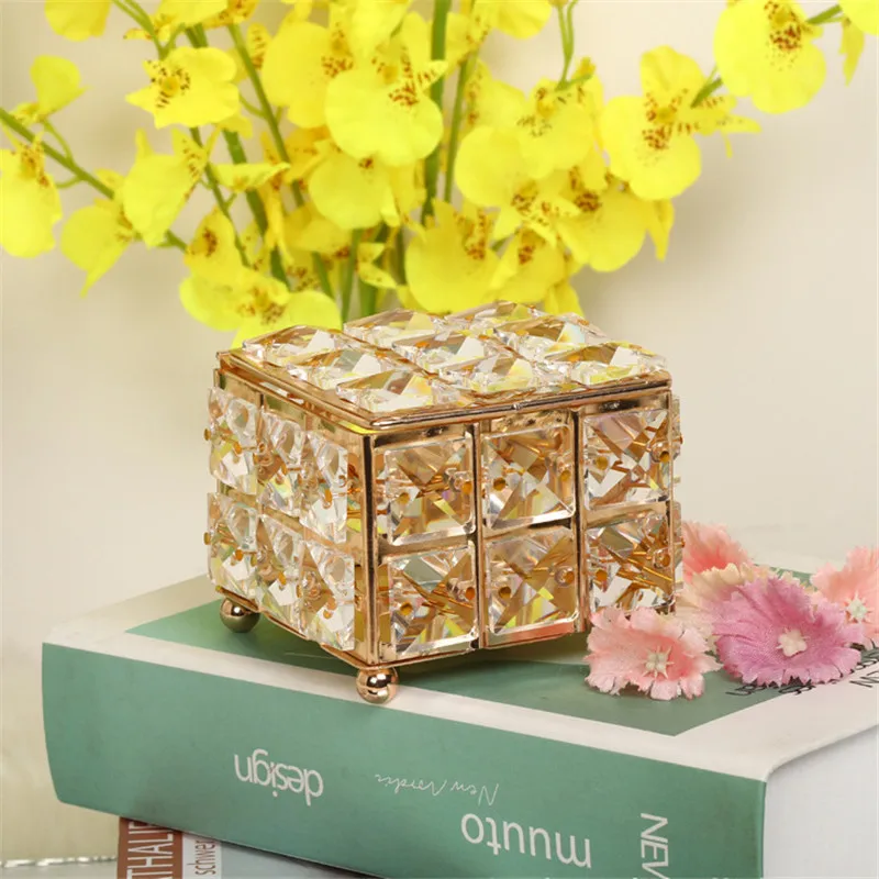 Creative Personality Crystal Storage Box Makeup Cotton Foundation Jewelry Ear Stud Box Personality Candy Box Storage Box Holder