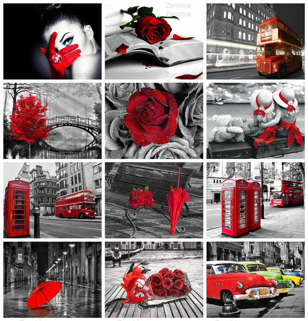 

5D Diy Diamond Painting Full Drill Paris Street Red Black Series Home Decoration Embroidery Handcraft Wall Art Kits Gift Decor