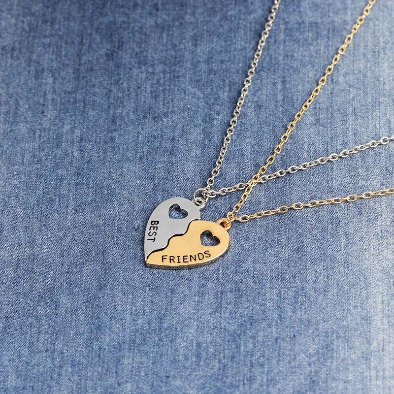 2 Pcs/Set Two Half Heart Stitching Necklace Fashion Simple Best Friend Hollow Metal Pendant Necklace Trendy Jewelry Accessories