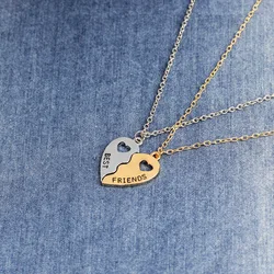 2 Pcs/Set Two Half Heart Stitching Necklace Fashion Simple Best Friend Hollow Metal Pendant Necklace Trendy Jewelry Accessories