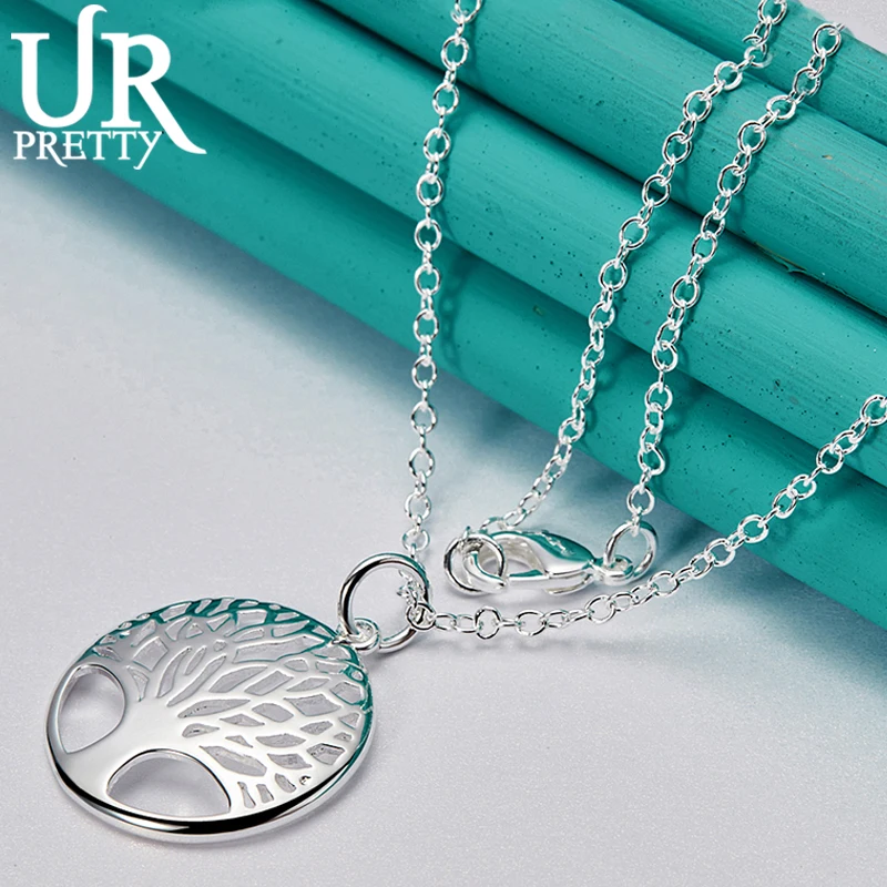 

URPRETTY 925 Sterling Silver Wishing Tree Necklace 16/18/20/22/24/26/28/30 Inch Snake Chain For Woman Engagement Wedding Jewelry
