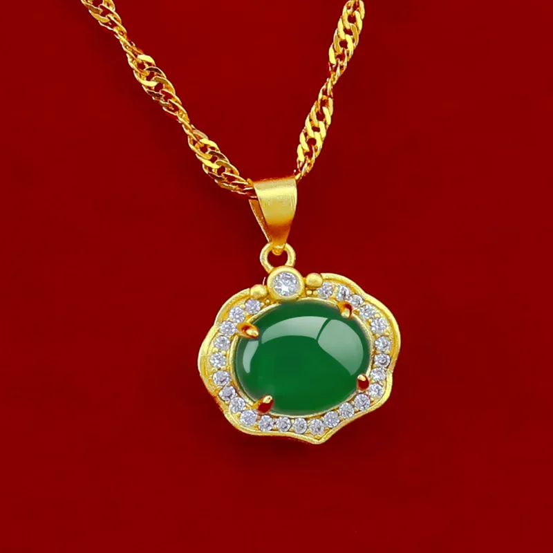 

Fashion 18K Gold Chain Necklace Pendant for Women Gemstone Jewelry Green Emerald Stone Zircon Jade Clavicle Necklace Chocker