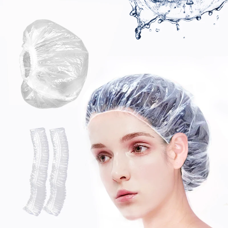 100pcs Disposable Shower Caps Hat Clear Spa Hair Salon Hotel One-Off Elastic Bathing Shower Hat Bathroom AccessoryBath Bonnet