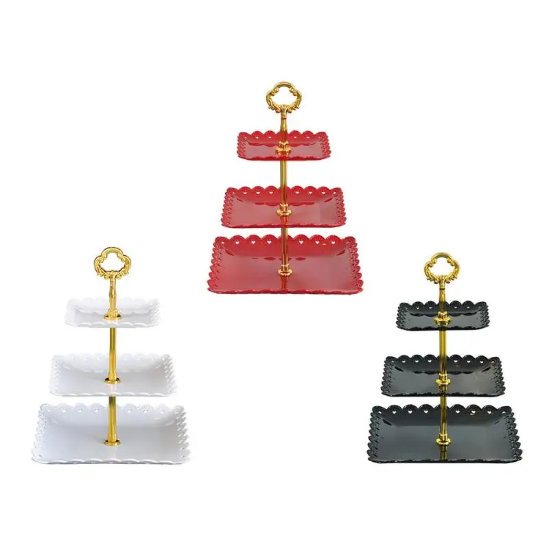 3 Tier Cake Stand Plates European Wedding Party Food Storage Tray  Plastic Three-tier Fruit Tray Snack Candy Tray